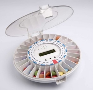 The Medelert pill dispenser sounds an alarm when it is time to take your pill