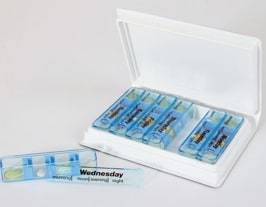 Weekly pill organisers like this Medimemo are a great way of remembering to take your meds